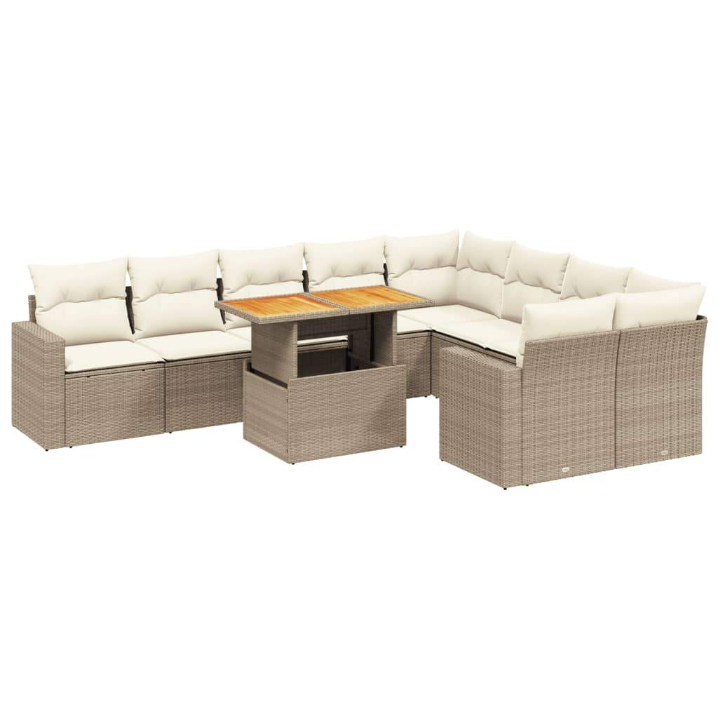 Set Divano da Giardino 10 pz con Cuscini Beige in Polyrattan - homemem39