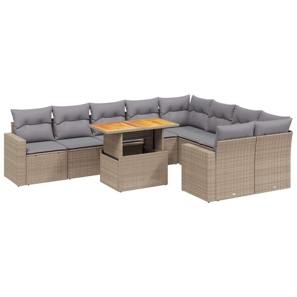 Set Divano da Giardino 10 pz con Cuscini Beige in Polyrattan - homemem39