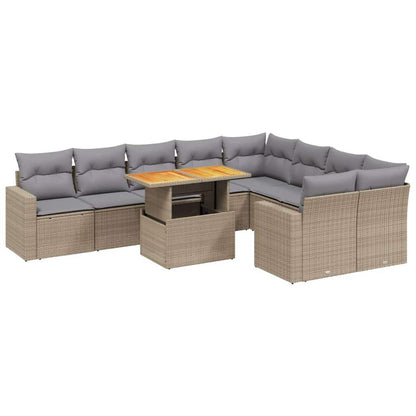 Set Divano da Giardino 10 pz con Cuscini Beige in Polyrattan - homemem39