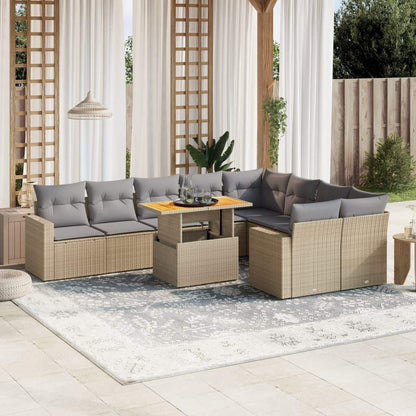 Set Divano da Giardino 10 pz con Cuscini Beige in Polyrattan - homemem39