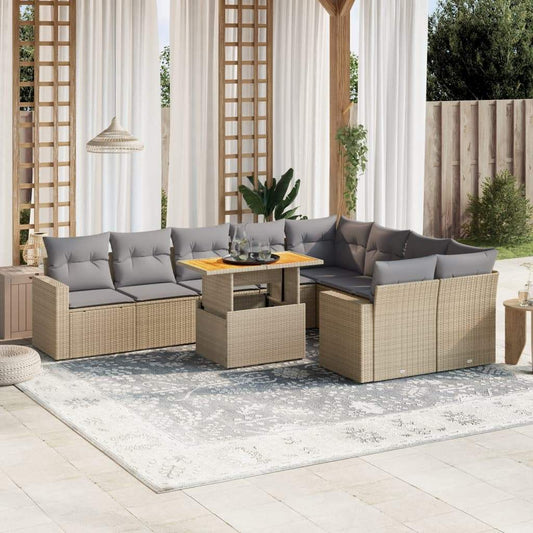 Set Divano da Giardino 10 pz con Cuscini Beige in Polyrattan - homemem39