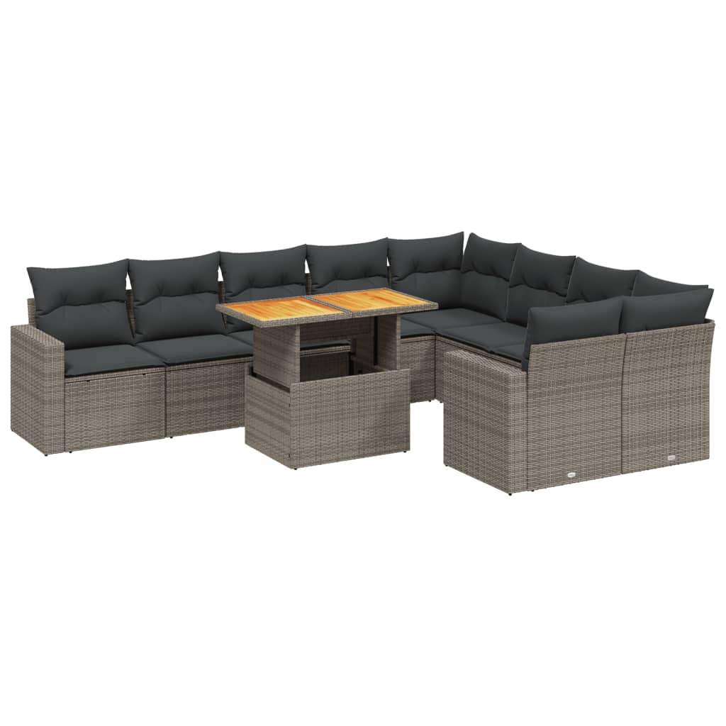 Set Divano da Giardino 10 pz con Cuscini Grigio in Polyrattan - homemem39