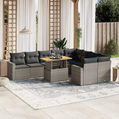 Set Divano da Giardino 10 pz con Cuscini Grigio in Polyrattan - homemem39