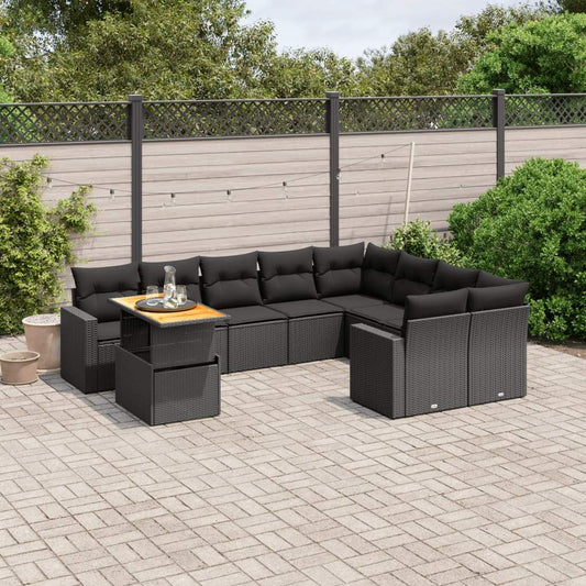 Set Divani da Giardino 10pz con Cuscini in Polyrattan Nero - homemem39