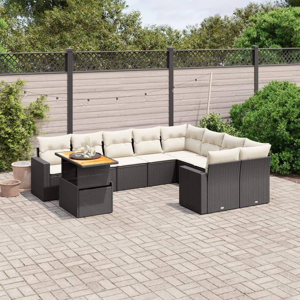 Set Divani da Giardino 10pz con Cuscini in Polyrattan Nero - homemem39