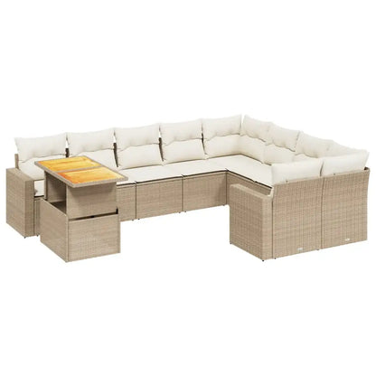 Set Divano da Giardino 10 pz con Cuscini Beige in Polyrattan - homemem39