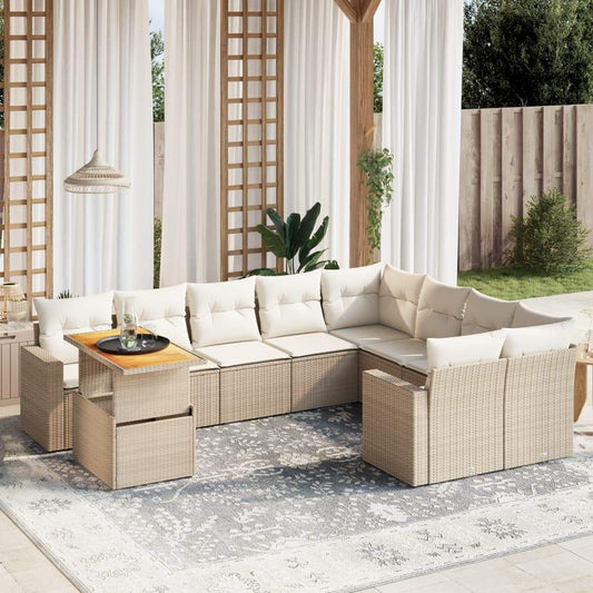Set Divano da Giardino 10 pz con Cuscini Beige in Polyrattan - homemem39