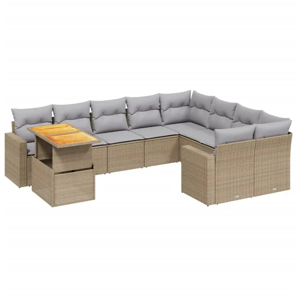Set Divano da Giardino 10 pz con Cuscini Beige in Polyrattan - homemem39