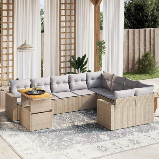 Set Divano da Giardino 10 pz con Cuscini Beige in Polyrattan - homemem39