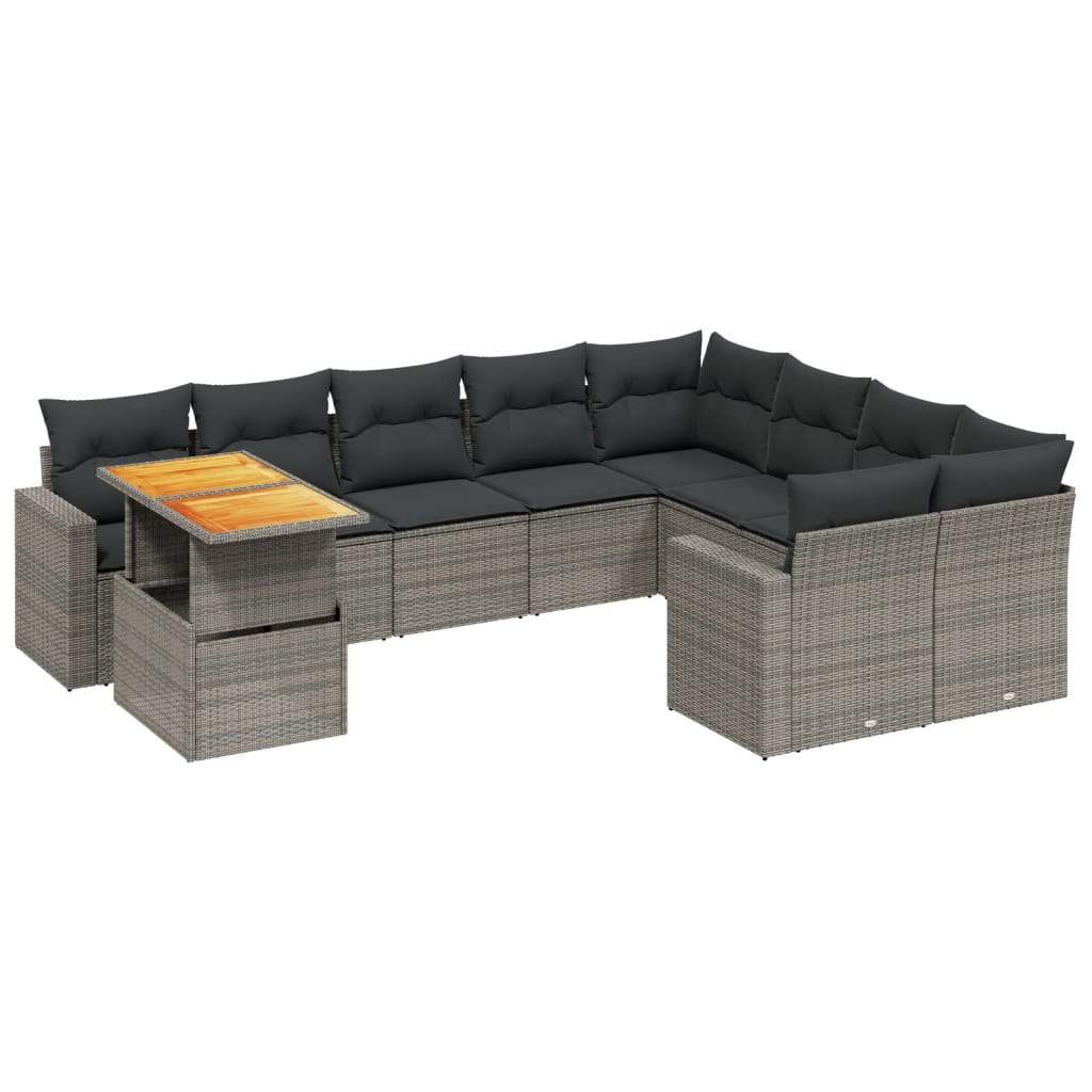 Set Divano da Giardino 10 pz con Cuscini Grigio in Polyrattan - homemem39