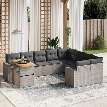 Set Divano da Giardino 10 pz con Cuscini Grigio in Polyrattan - homemem39