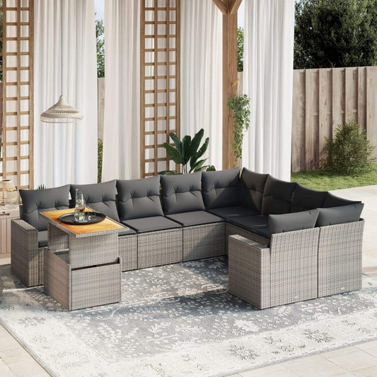 Set Divano da Giardino 10 pz con Cuscini Grigio in Polyrattan - homemem39