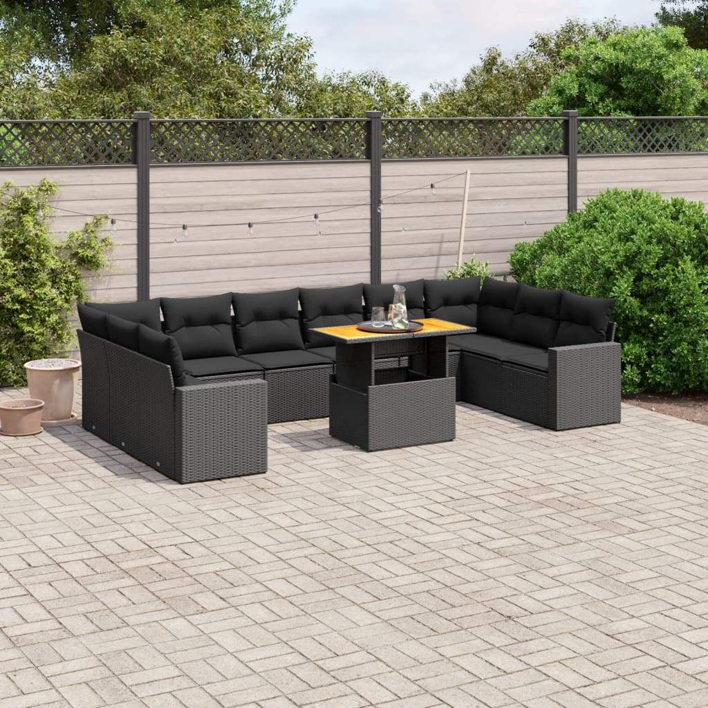 Set Divani da Giardino 11 pz con Cuscini in Polyrattan Nero - homemem39