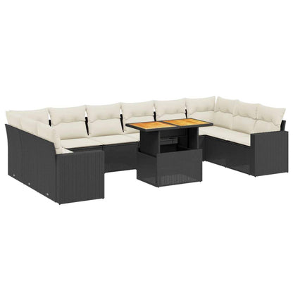 Set Divani da Giardino 11 pz con Cuscini in Polyrattan Nero - homemem39