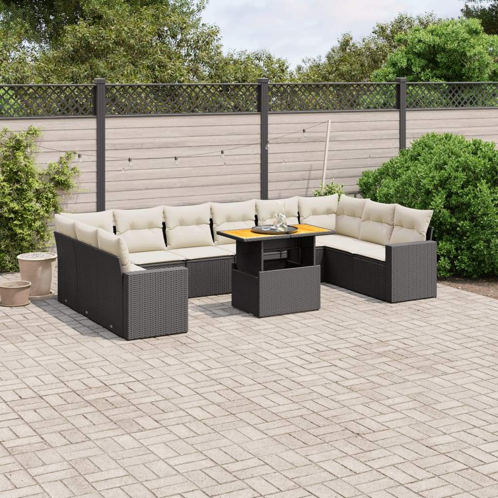 Set Divani da Giardino 11 pz con Cuscini in Polyrattan Nero - homemem39