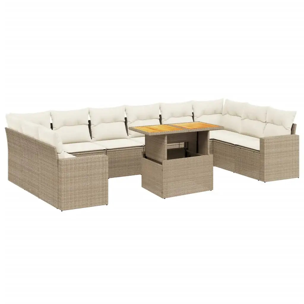 Set Divani da Giardino 11 pz con Cuscini Beige in Polyrattan - homemem39