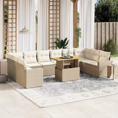 Set Divani da Giardino 11 pz con Cuscini Beige in Polyrattan - homemem39