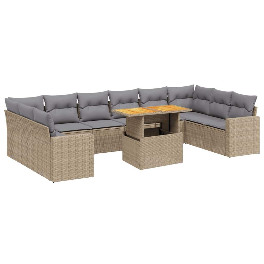 Set Divani da Giardino 11 pz con Cuscini Beige in Polyrattan - homemem39