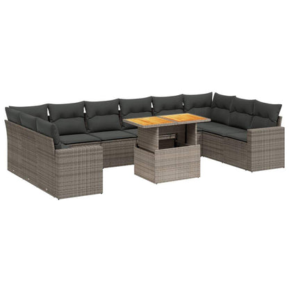 Set Divani da Giardino 11 pz con Cuscini in Polyrattan Grigio - homemem39