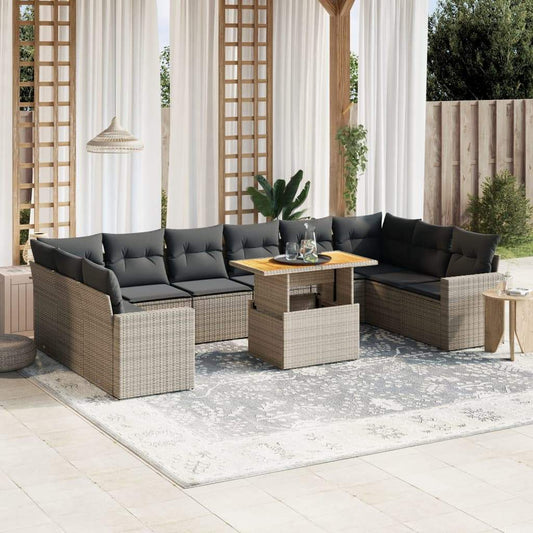 Set Divani da Giardino 11 pz con Cuscini in Polyrattan Grigio - homemem39