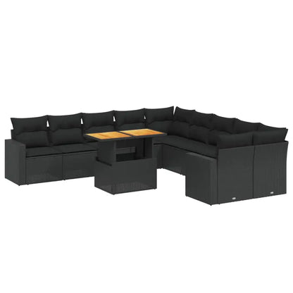 Set Divani da Giardino 11 pz con Cuscini in Polyrattan Nero - homemem39