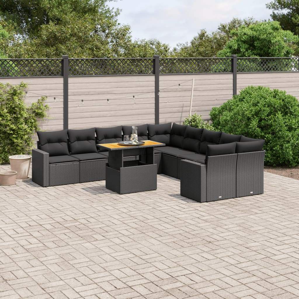 Set Divani da Giardino 11 pz con Cuscini in Polyrattan Nero - homemem39