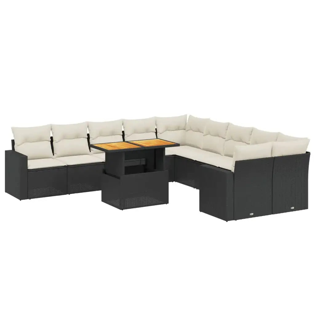 Set Divani da Giardino 11 pz con Cuscini in Polyrattan Nero - homemem39