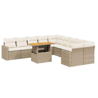 Set Divani da Giardino 11 pz con Cuscini Beige in Polyrattan - homemem39