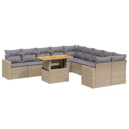 Set Divani da Giardino 11 pz con Cuscini Beige in Polyrattan - homemem39