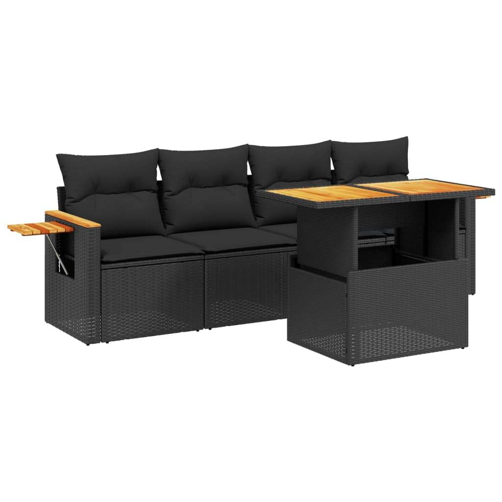 Set Divani da Giardino 5 pz con Cuscini in Polyrattan Nero - homemem39