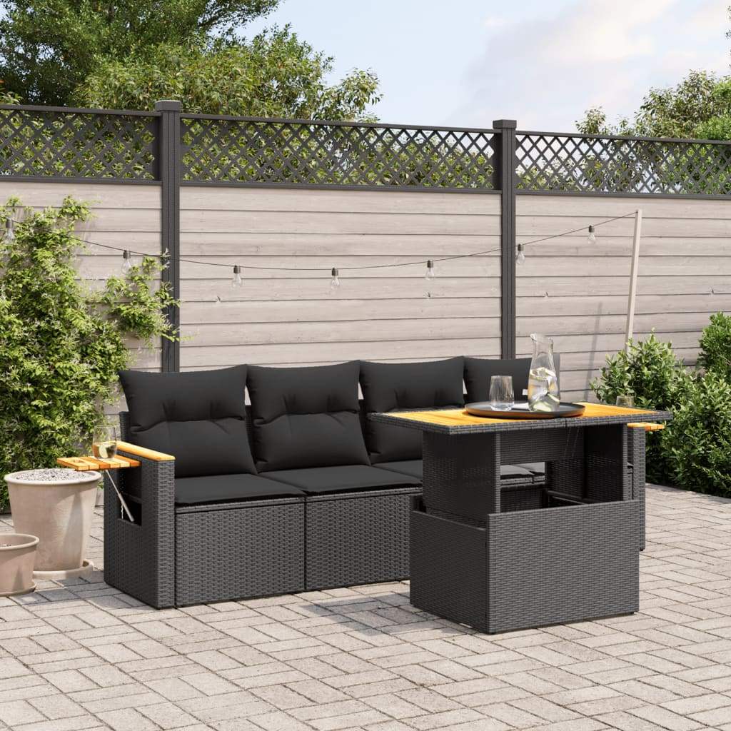 Set Divani da Giardino 5 pz con Cuscini in Polyrattan Nero - homemem39