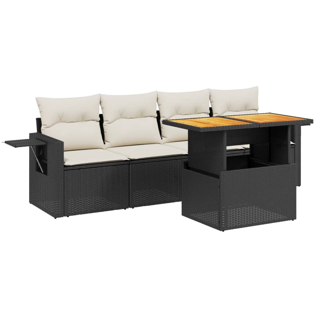 Set Divani da Giardino 5 pz con Cuscini in Polyrattan Nero | homemem39