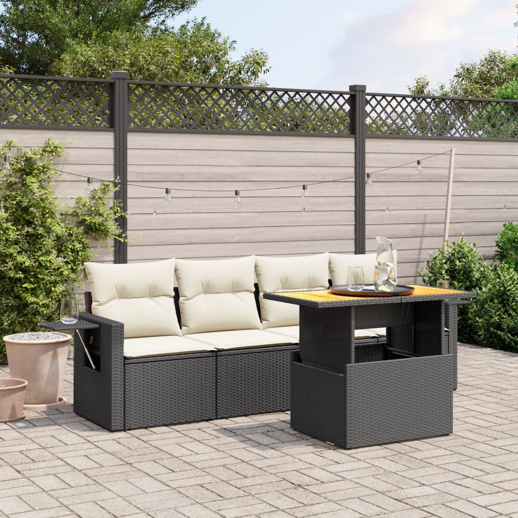 Set Divani da Giardino 5 pz con Cuscini in Polyrattan Nero | homemem39