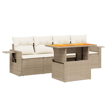 Set Divano da Giardino 5 pz con Cuscini Beige in Polyrattan - homemem39