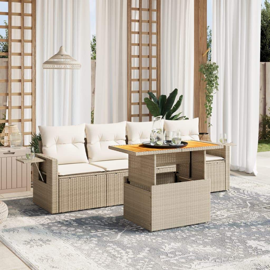 Set Divano da Giardino 5 pz con Cuscini Beige in Polyrattan - homemem39