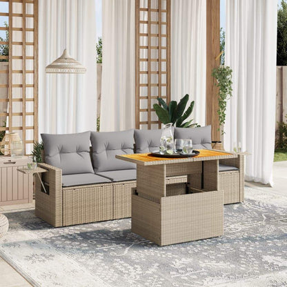 Set Divano da Giardino 5 pz con Cuscini Beige in Polyrattan - homemem39