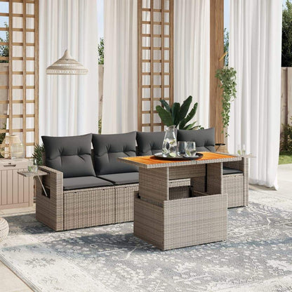 Set Divano da Giardino 5 pz con Cuscini Grigio in Polyrattan - homemem39