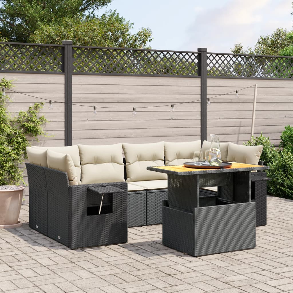 Set Divani da Giardino con Cuscini 7pz Nero Polyrattan - homemem39