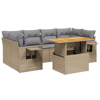 Set Divani da Giardino 7 pz con Cuscini Beige in Polyrattan | homemem39