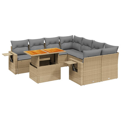 Set Divano da Giardino 9 pz con Cuscini Beige in Polyrattan | homemem39