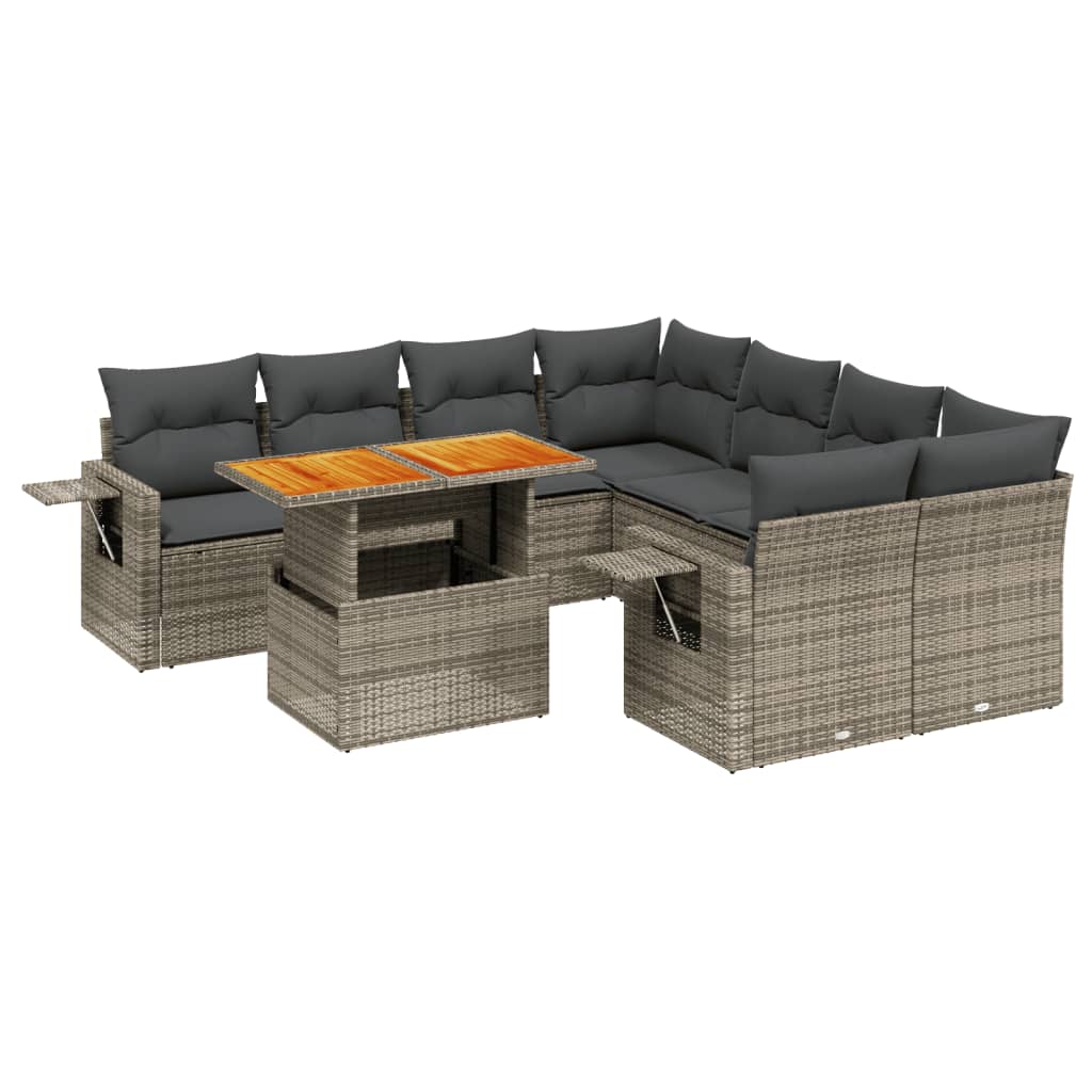 Set Divano da Giardino 9 pz con Cuscini Grigio in Polyrattan | homemem39