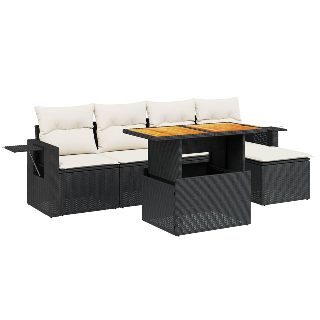 Set Divano da Giardino 6 pz con Cuscini Nero in Polyrattan - homemem39