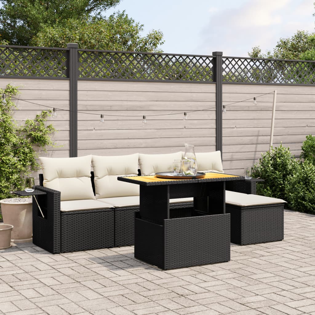 Set Divano da Giardino 6 pz con Cuscini Nero in Polyrattan - homemem39