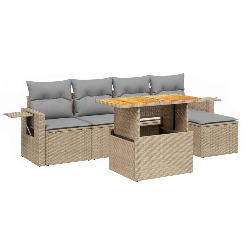 Set Divano da Giardino 6 pz con Cuscini Beige in Polyrattan | homemem39