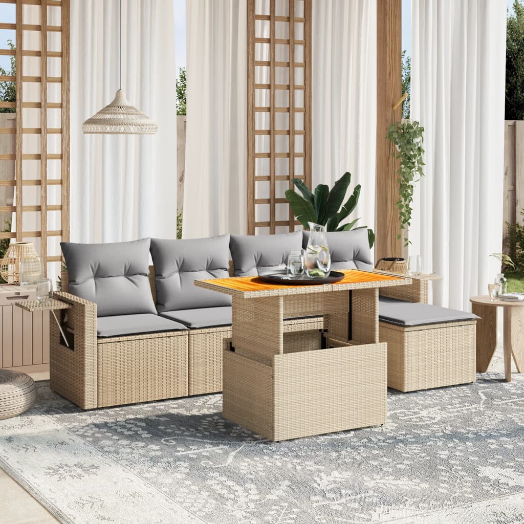 Set Divano da Giardino 6 pz con Cuscini Beige in Polyrattan | homemem39