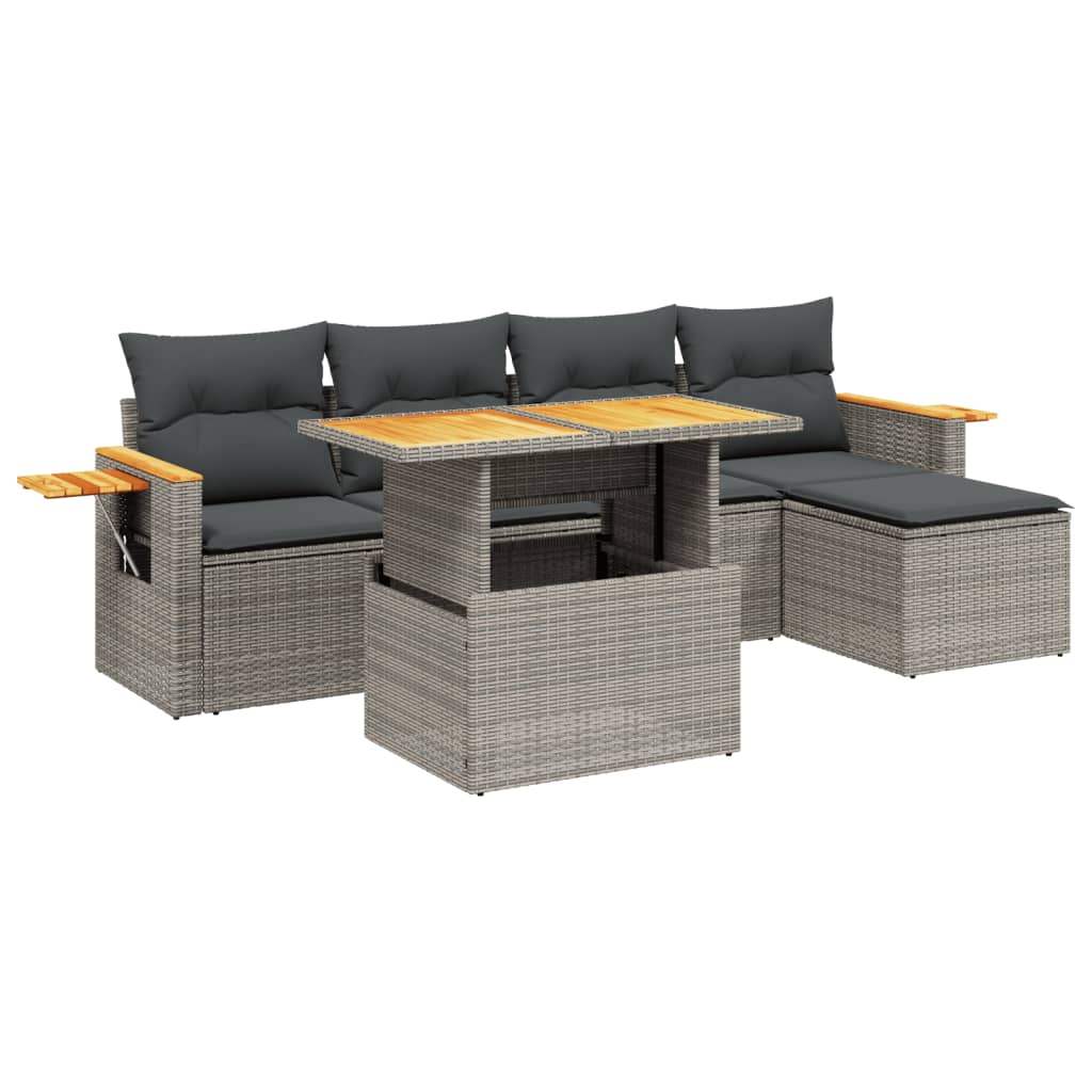 Set Divano da Giardino 6 pz con Cuscini Grigio in Polyrattan - homemem39