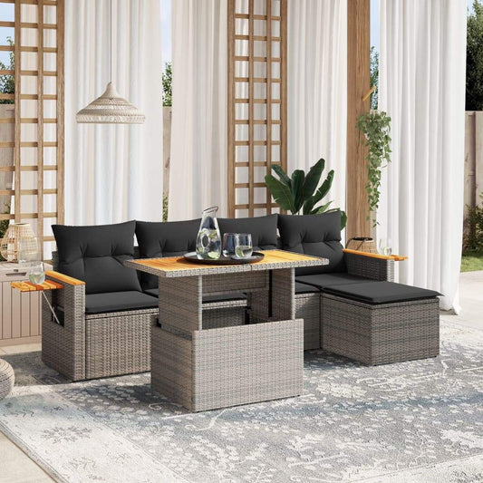 Set Divano da Giardino 6 pz con Cuscini Grigio in Polyrattan - homemem39