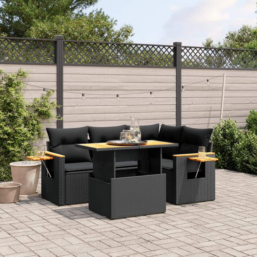 Set Divani da Giardino 5 pz con Cuscini in Polyrattan Nero - homemem39