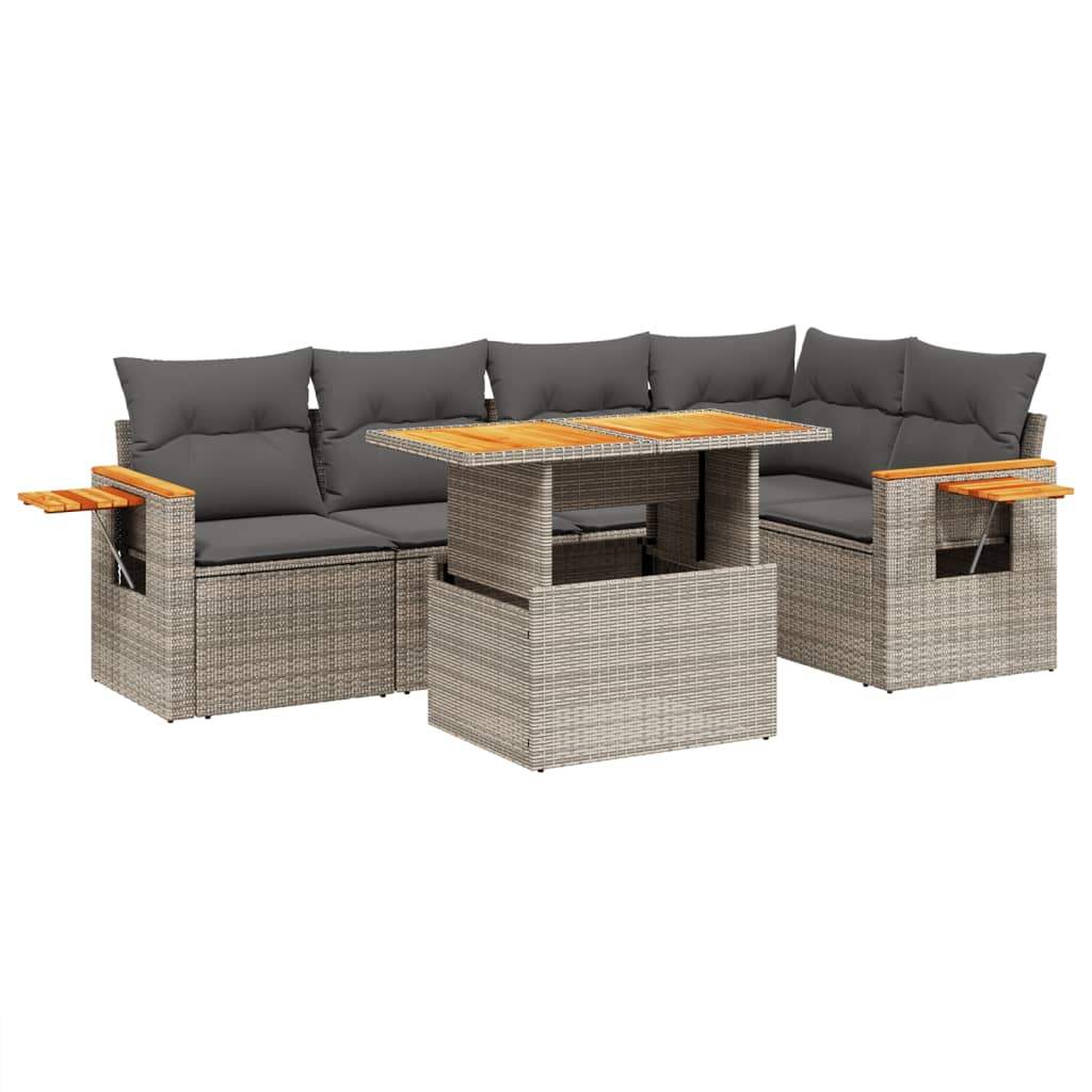 Set Divano da Giardino 6 pz con Cuscini Grigio in Polyrattan - homemem39