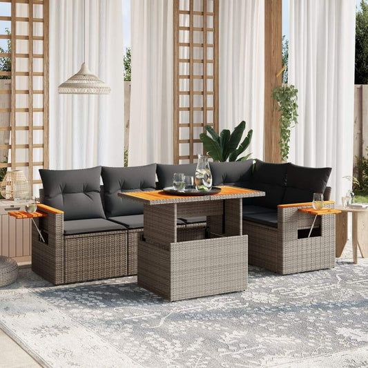 Set Divano da Giardino 6 pz con Cuscini Grigio in Polyrattan - homemem39